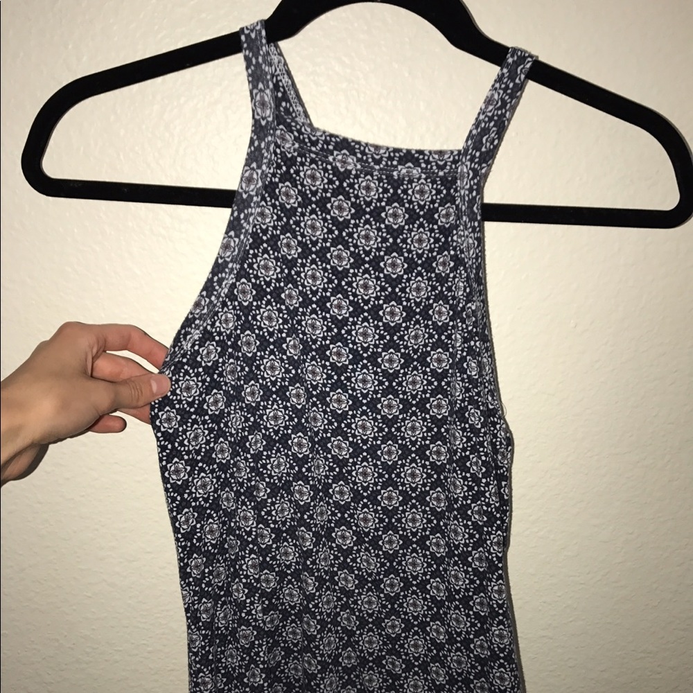 Navy blue, floral pattern, high-neck tank top